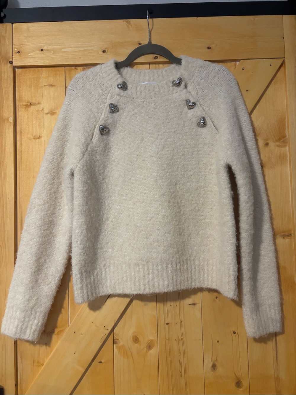English‎ Factory Cream Heart Button Sweater Soft Knit- wool blend Crewneck XS
